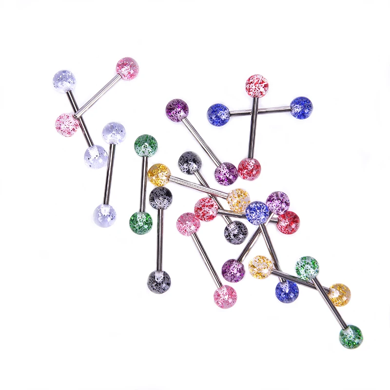 8PCS/lot Surgical Steel Glitter Tongue Piercing Ball Barbell Bar Tongue Ring Body Studs Piercing Jewelry Women Men Piercing
