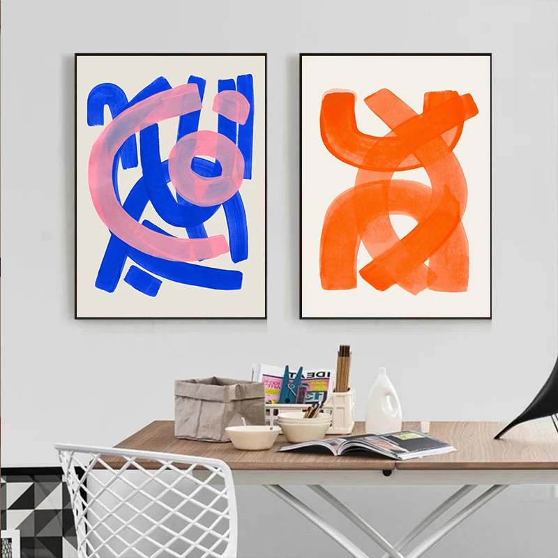 1PC frameless decorative art print,Modern Abstract Mid Century Watercolor Brush Strokes Poster Orange Canvas Print Painting Wall