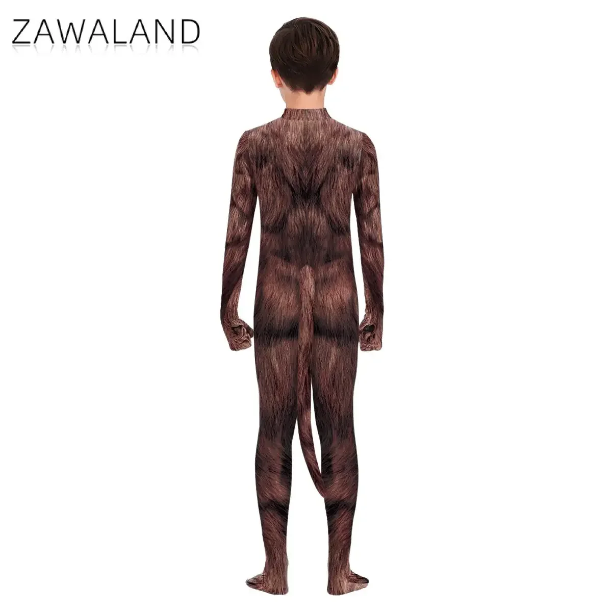 Zawaland Children Animal Bear with Tail Bodysuit Boys Girls Elastic Holiday Funny Cosplay Costume Catsuit Jumpsuit Zentai