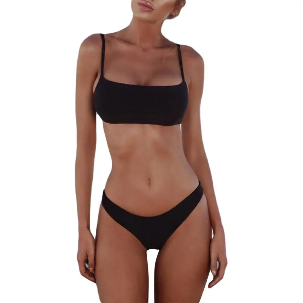 

Bikinis Solid Color Women Padded Wireless Strap Bra Briefs Swimwear Beach Bikini Set Swimwear For Sea купальник женский 2022 new