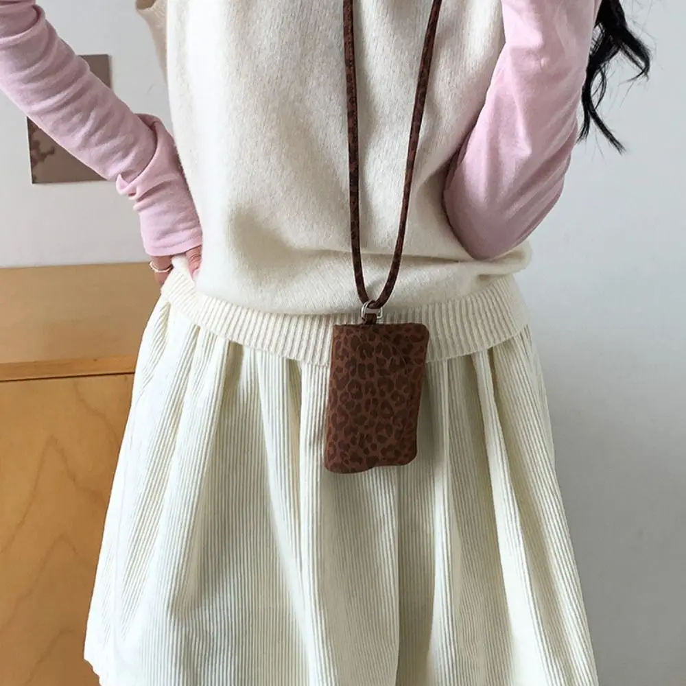 

PU Leather Suede Coin Purse Leopard Print Purse Lanyard Wallet Korean Style Hanging Neck Lipstick Earphone Pouch Makeup Storage