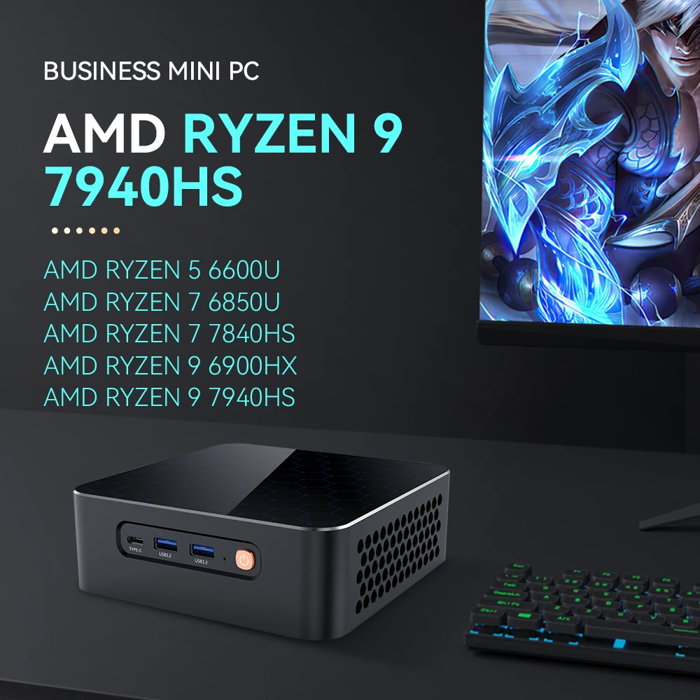 AMD RYZEN 미니 PC, 7940HS, 7840HS, DDR5, M.2, NVME, SSD, PICE4.0, C 타입, 썬더볼트 3, 와이파이 6, 8K UHD, 윈도우 11, 와이파이 6