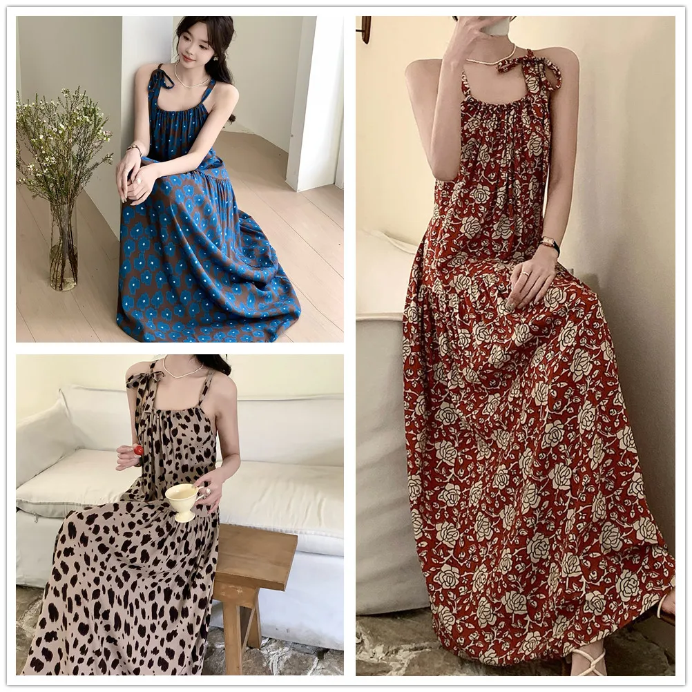 Women Version Sweet Summer Nightgown Female Print Sleeveless Loose Floral Sundress Home Dress