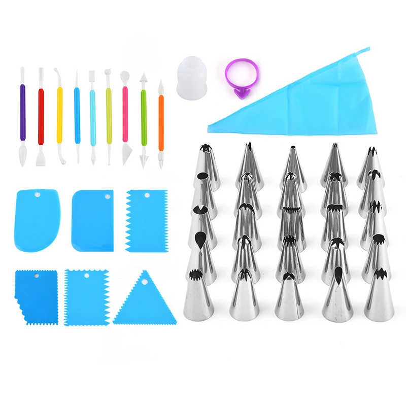 

42pcs Cake Decorating Tools Kit,Including(Reusable Piping Bag,Carving Tools,Fixing Ring,Mouth Converter,Cake Scraper,Nozzle）