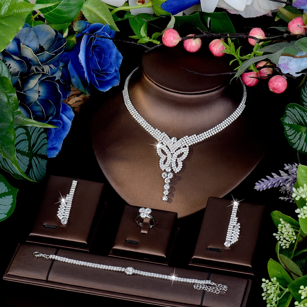 

HIBRIDE New Charm Elegant Necklace Earrings Bracelet Set Women's Clothing Light Luxury Jewelry Wedding Holiday Gift S-1093