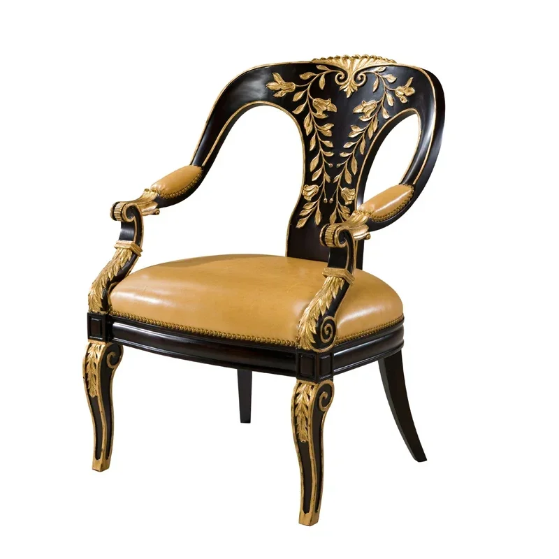 Solid wood carved gold lounge chair Neoclassical Lacassa study book chair sofa single chair