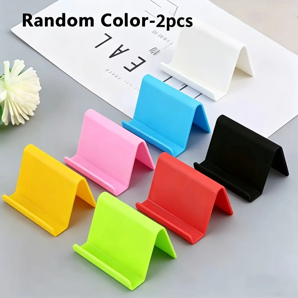 

2Pcs Random Color Cute Plastic Phone Stands, Adjustable Universal Desktop Holder Dock for Most Smartphones & Tablets, Practical Desk Organizer for Home Watching and Office Mobile Arrangement