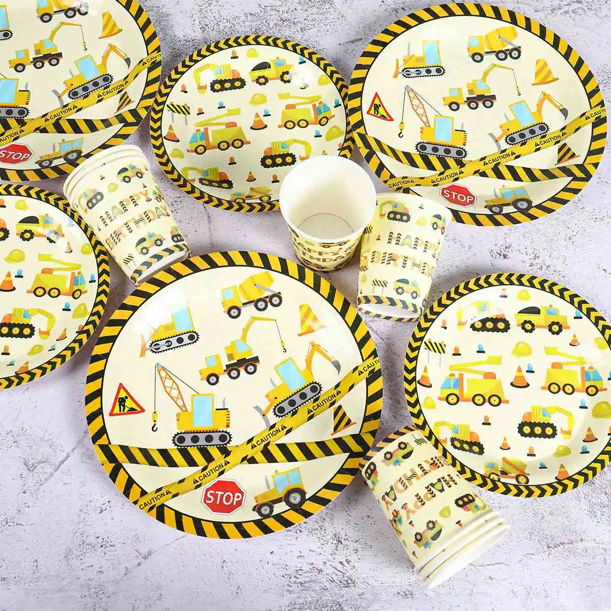 Construction Theme Disposable Tableware Excavator Vehicle Birthday Party Decor Kids Boy Bulldozer Tractor Truck Party Supplies