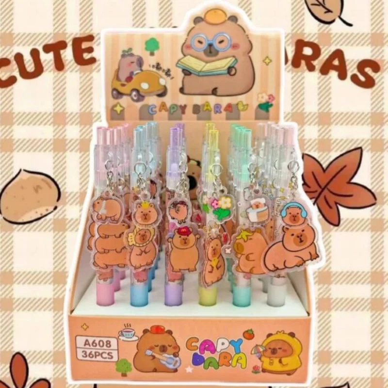 

36pcs/lot Kawaii Capybara Pendant Gel Pen Cute 0.5mm Black Ink Neutral Pens Promotional Gift Office School Supplies