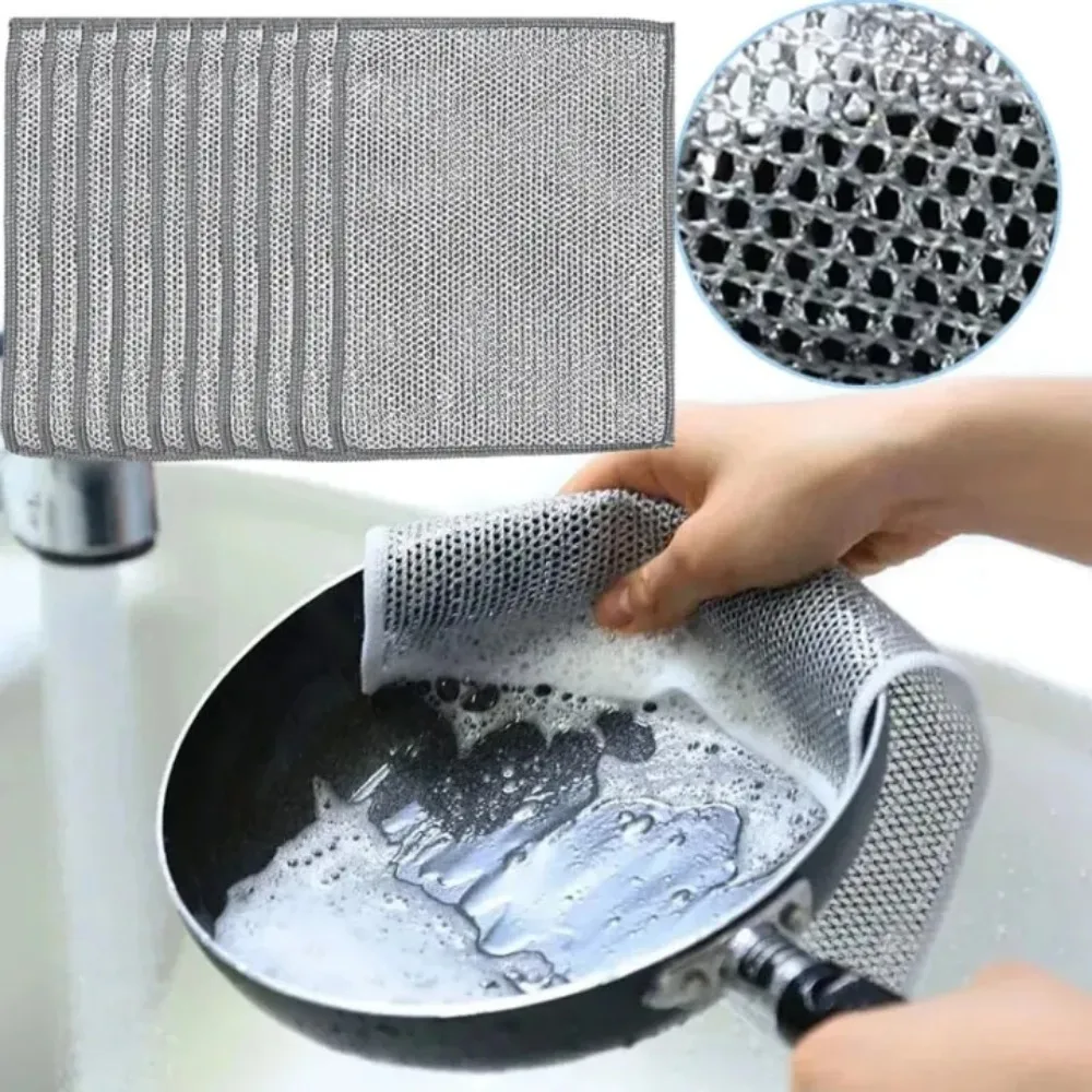 

Rust Removal Cleaning Cloth Reusable Non Stick Oil Dishcloth Steel Wire Balls Rag Cleaning Brushes for Dishes Microwave Stove