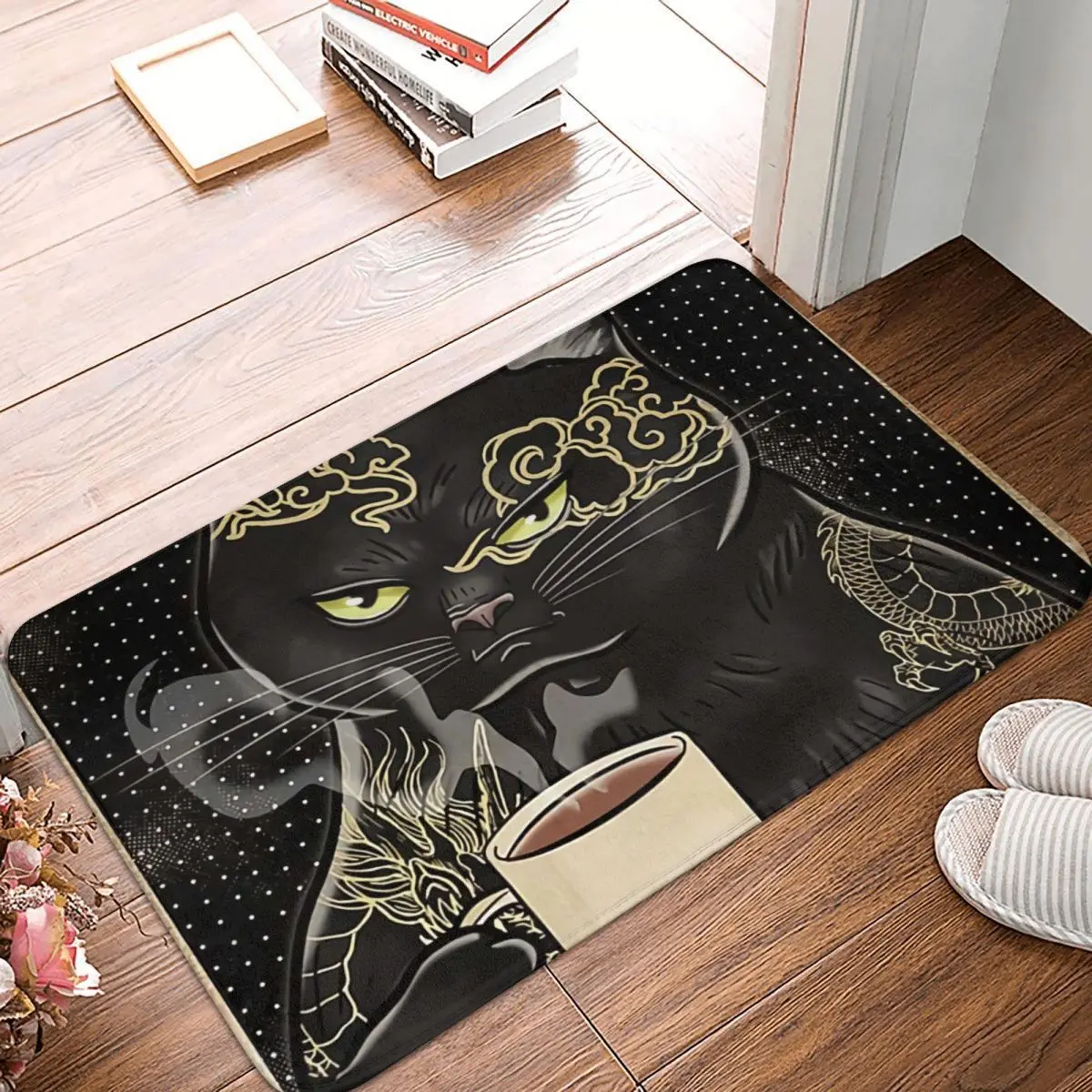 Coffee Because Murder Is Wrong Tattooed (2)Bath Mat Black Cat Doormat Kitchen Carpet Balcony Rug Home Decor