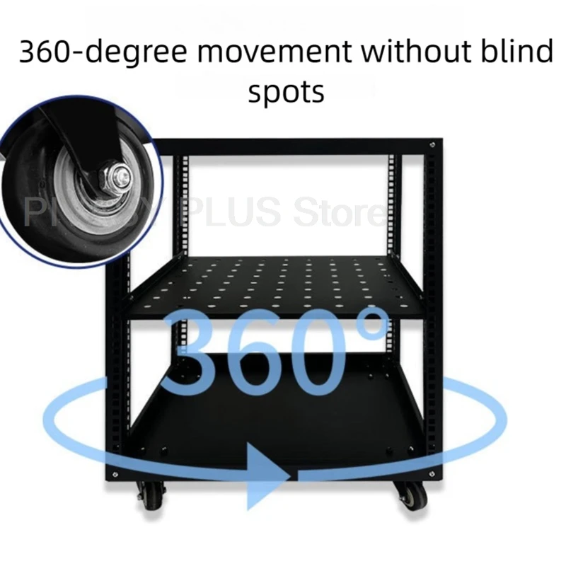 6-12U Open Frame Audio Rack Amplifier Storage Bracket 360° Locking Wheel Speaker Stand Zinc Coated Steel For Home 150KG Capacity