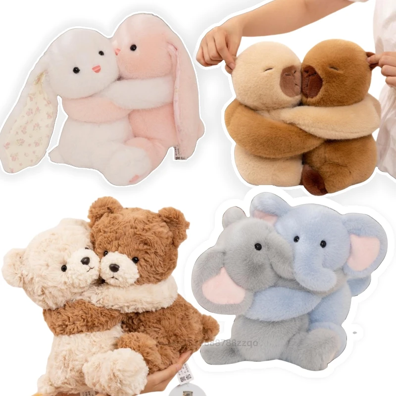 

25cm Funny Soothing Sitting Hug Series Dolls Elephant Rabbit Bear Capybara Plush Animals Toys Soft Birthday Gifts Room Decor