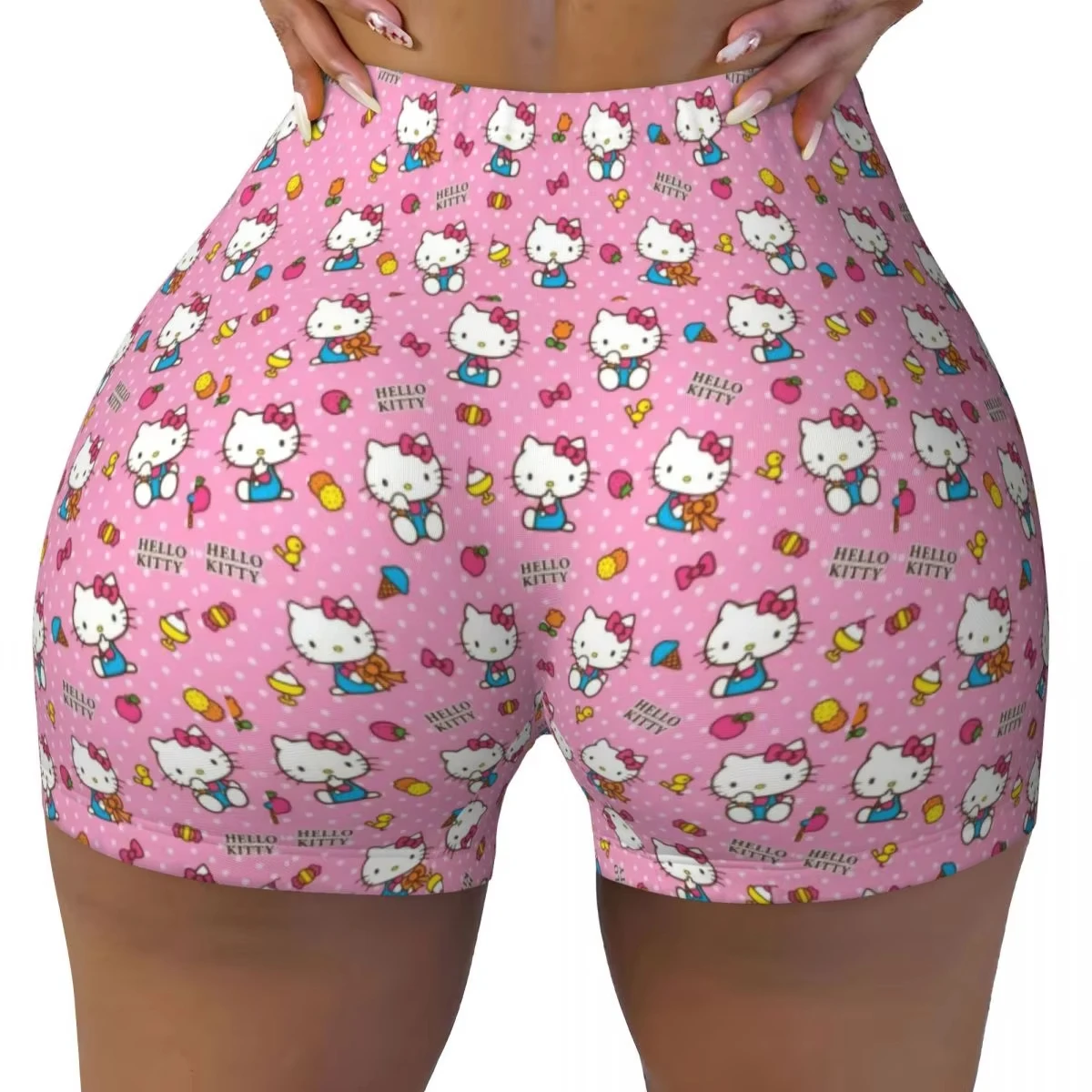 Personalizado hello kitty gato anime dos desenhos animados voleibol motociclista pantalones cortos de treino para mulheres atlético ginásio yo