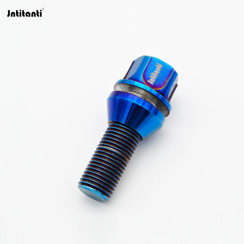 Jntitanti Gr5 Titanium Bolt Screw M14x1.5x28-45mm 5J Anti-Theft Lock with Free Cone Washer for Wheel Rim