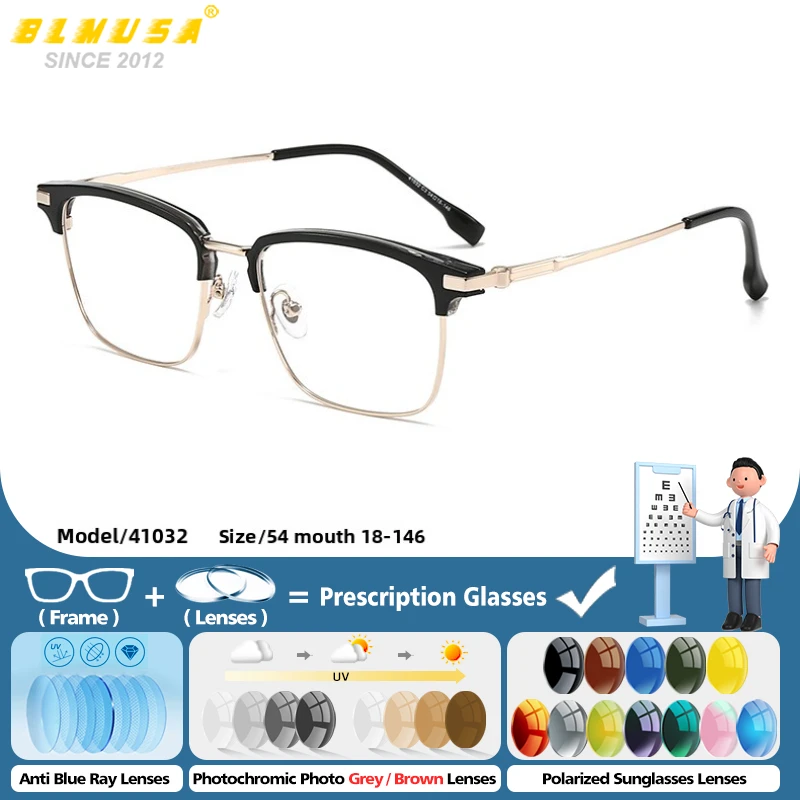 

BLMUSA New Casual Square Prescription Glasses For Men Photochromic Outdoor Myopia Eyeware Anti Blue Light Progressive Eyeglasses