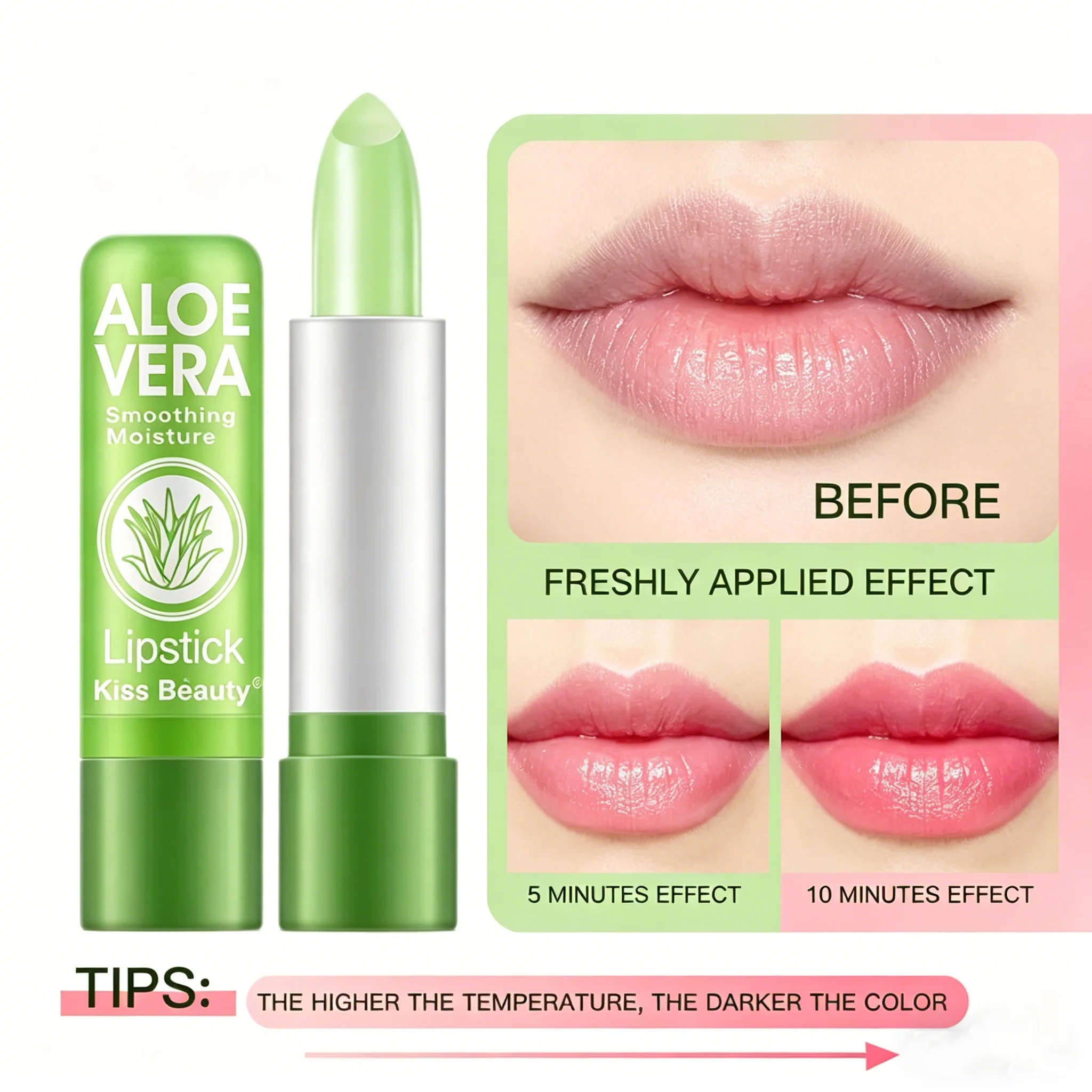 2pcs For Aloe Vera Color Changing Lipstick Long Lasting Moisturizing Lip Balm Natural Temperature Change Lip Gloss for Women
