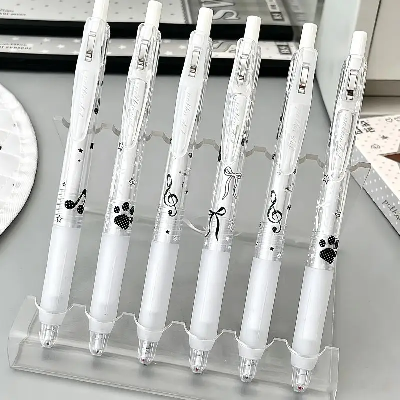 4 Pcs Press Type Neutral Gel Pens Cute Polka Dot Music Note Pattern for Kids Students Writing Exam Brush Question with Bow Box