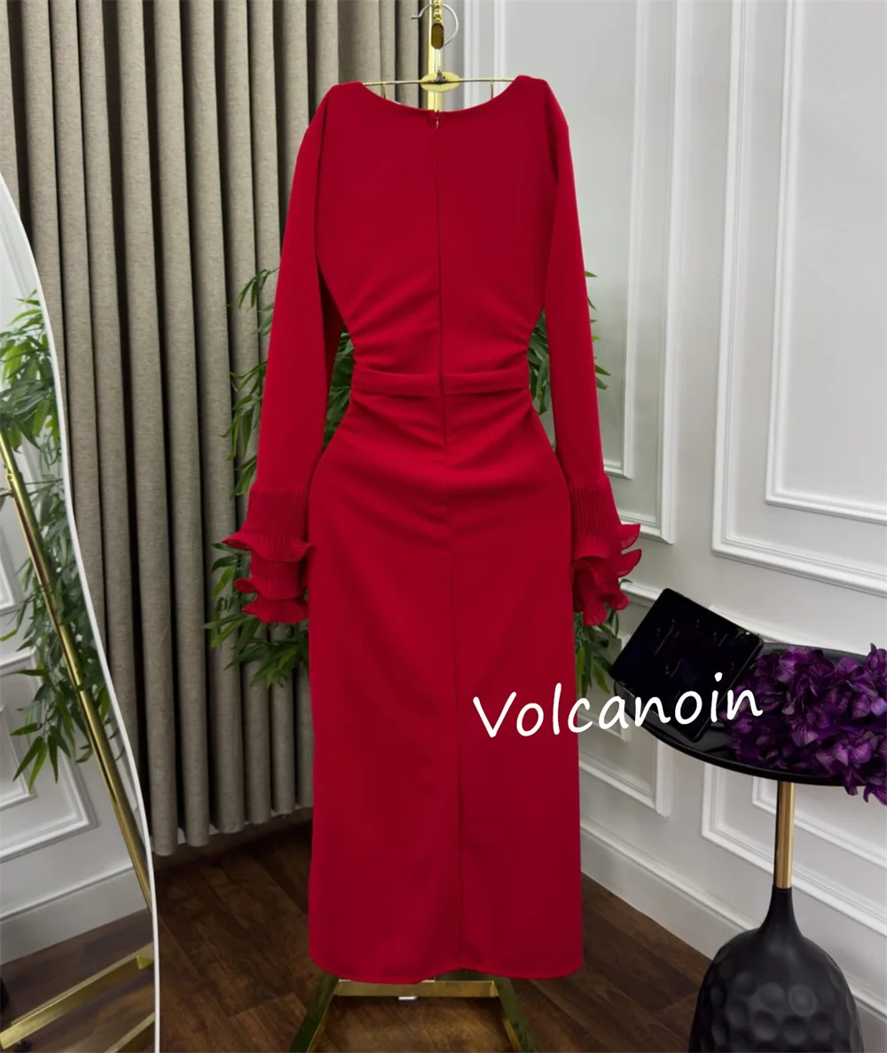 Прямые платья миди из джерси с рюшами и круглым вырезом по индивидуальному заказу, классический простой китайский стиль для вечеринок на заказ