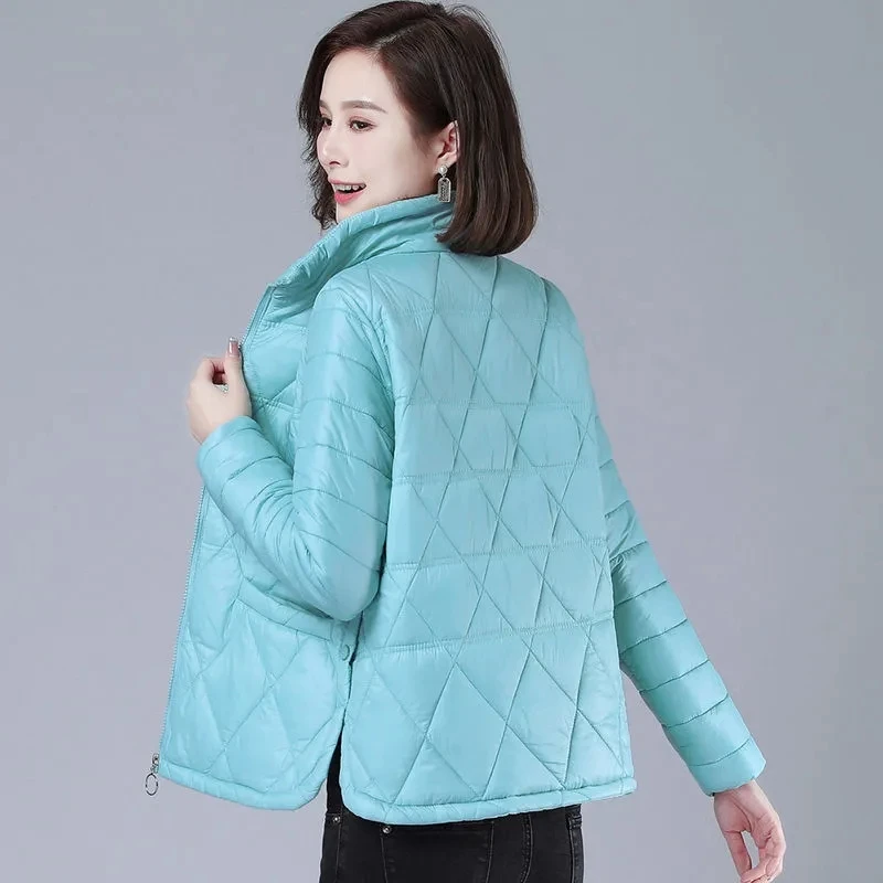 Solid Color Autumn And Winter Black Thin Padded Jacket Women Black Mother\'s Clothing Fashion Korean Down Cotton Jacket Off-White