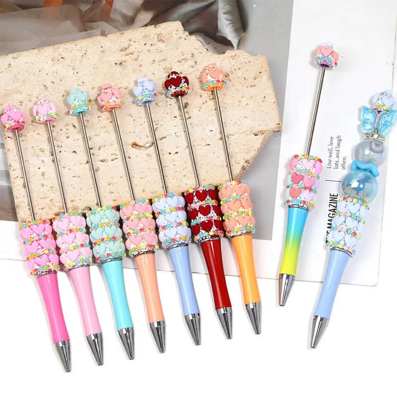 5 Pcs Kawaii Heart Design Ballpoint Pens, Unique 3D Flower Butterfly Topper Cute Stationery Set, Colorful Macaron Gift for Girls