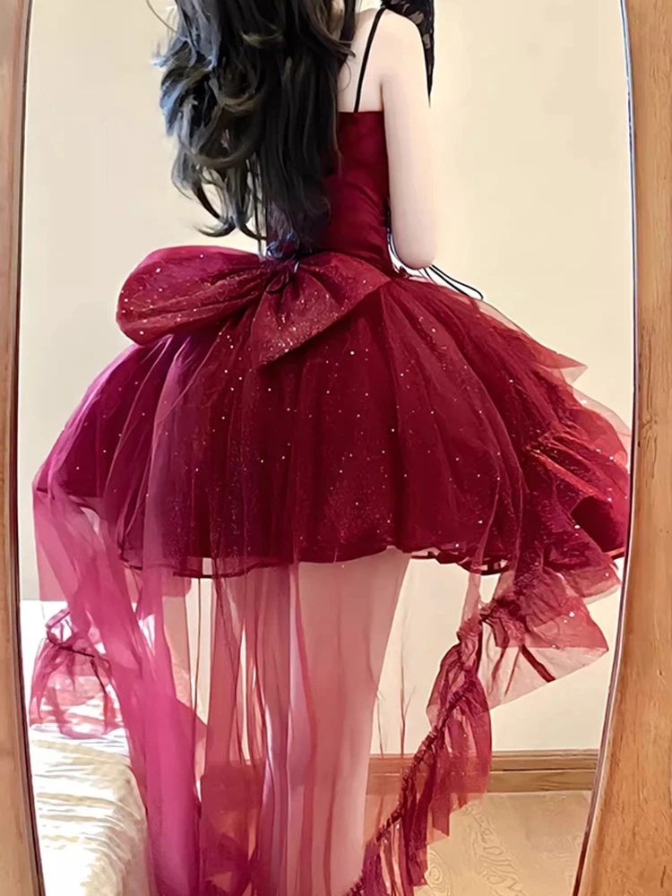 Red Light Formal Dress Lolita Cute Thin and Glittering Trailing Pettiskirt