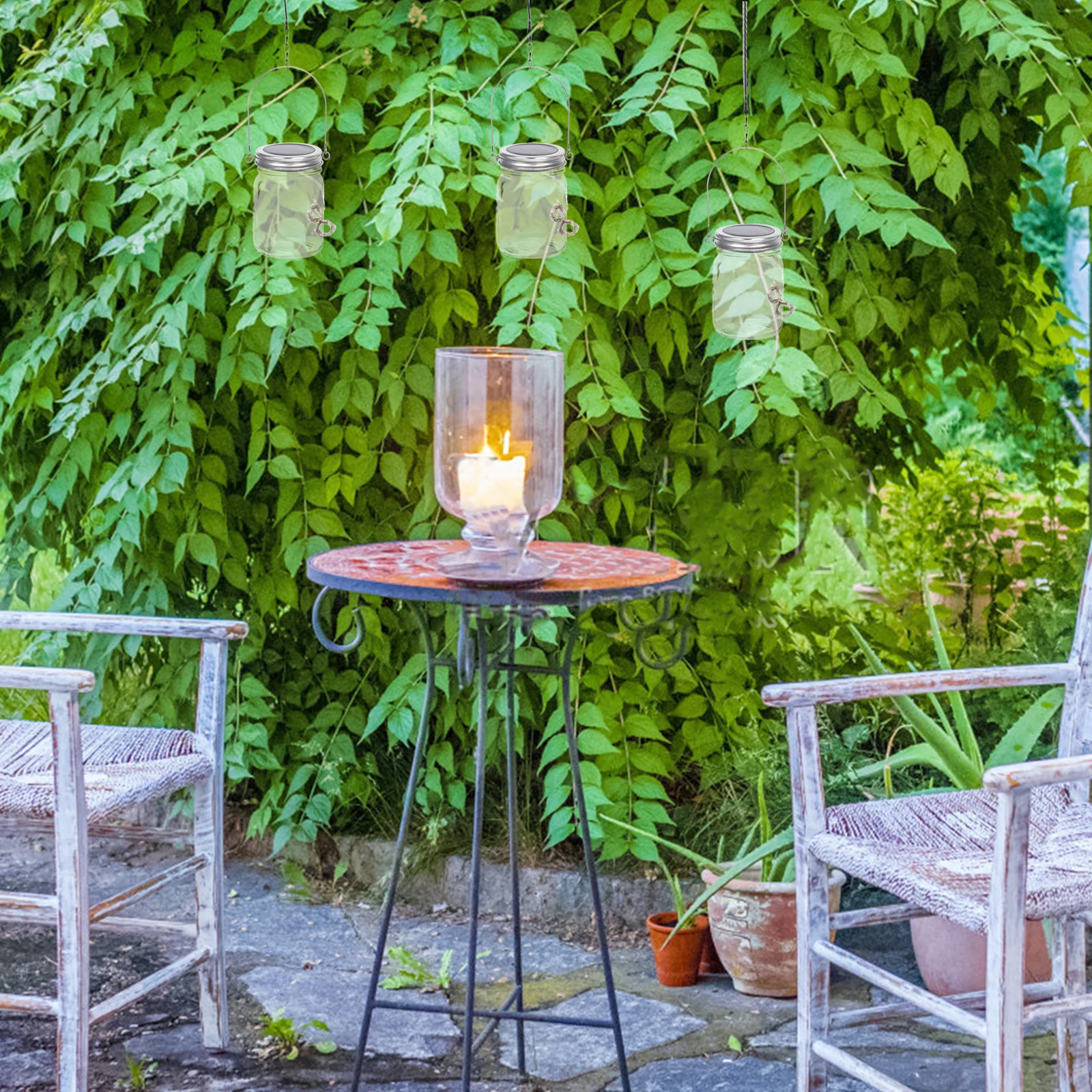 

4 Sets Solar Jar Lids String Lights 20 Led Garden Hanging Decorative Lamp Covers Stainless Steel Aluminum Outdoor Patio Lawn