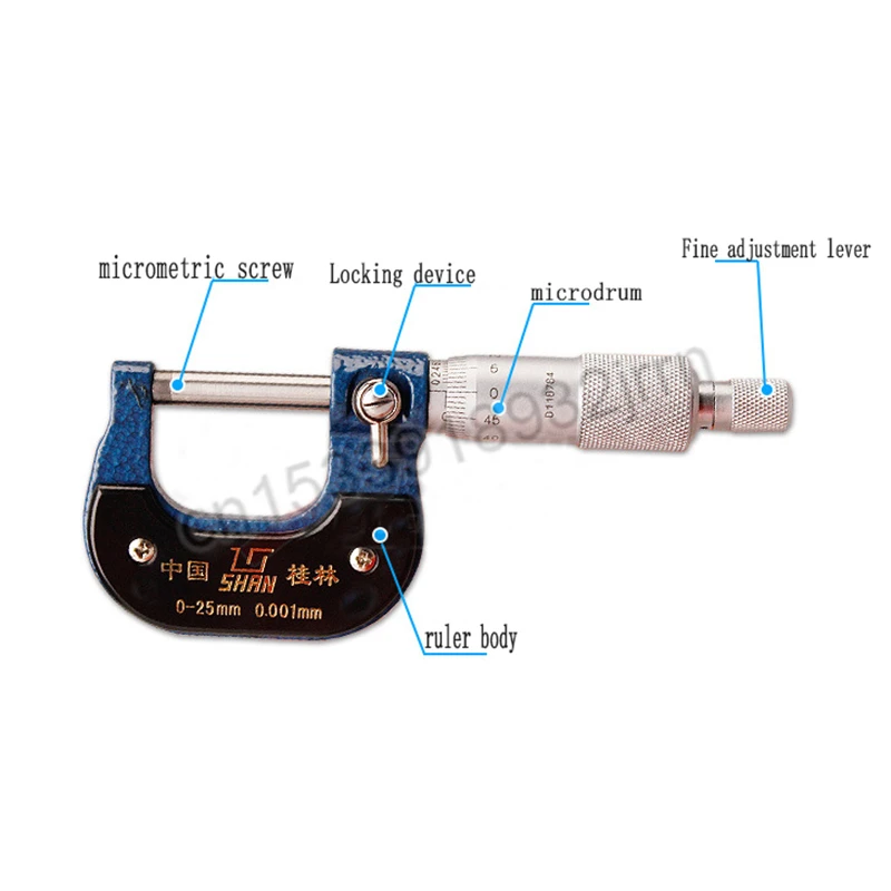 1 buah mikrometer Diameter luar 0-25mm mikrometer Spiral akurasi 0.001