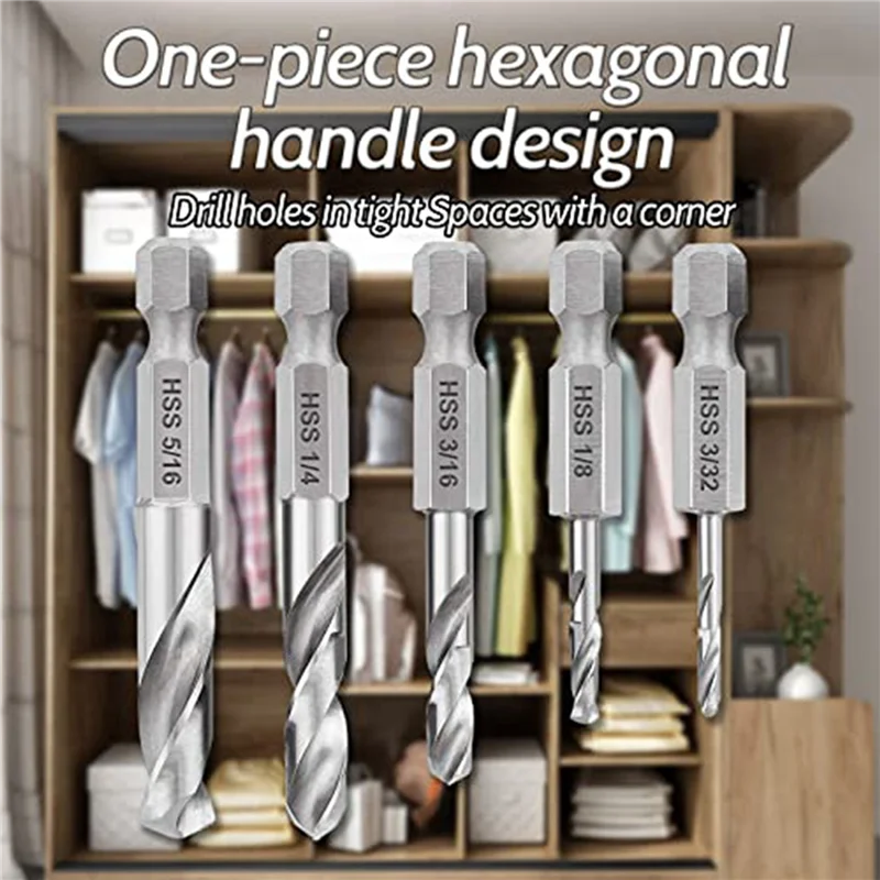 A02M-1/4 Hex Shank Drill Bit Set 10PCS Stubby Drill Bit Set For Metal M2 Short Length Drill Bit Steel For Quick Change Chuck