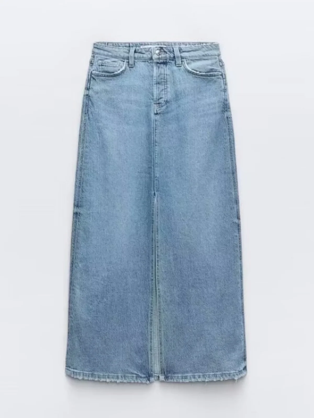 

Весна 2025 г., прямая джинсовая юбка миди с высокой талией, женская мода, Новое поступление, длинная юбка с разрезом, уличная хлопковая юбка...