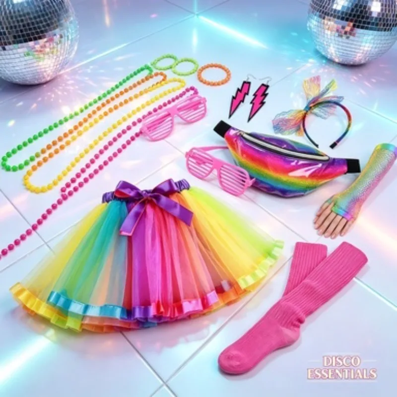 Halloween 80s Disco Costume Accessory Kit Full Set Suitable for Stage Performances Perform