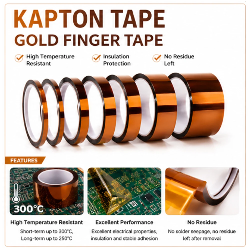 33m Long Gold Finger High Temperature Resistant Tape Polyimide Tape Multi Size Pet Anti Static Lithium Battery Insulation Tape