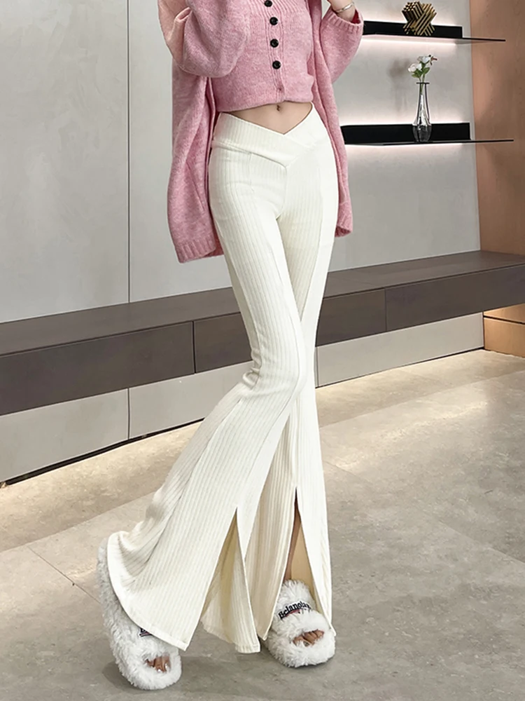 بنطلون نسائي عالي الخصر بتصميم واسع من الأسفل من ثينيد، مناسب للخريف والشتاء، ضيق ومريح، بنطلون كاجوال أنيق للسيدات