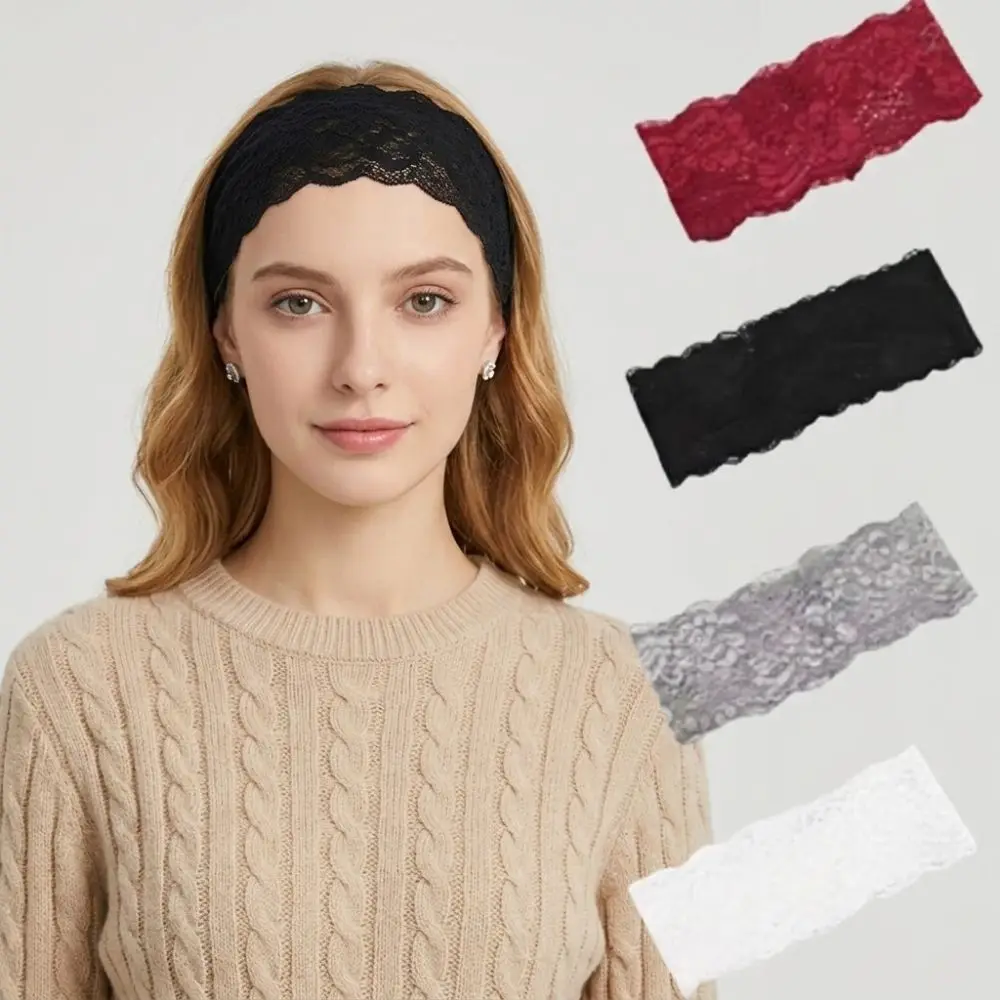 

Fashion Elastic Mesh Lace Hairband Hollow-Out Lightweight Headband Elegant Breathable Headwrap Cap Lady Girls Headwear