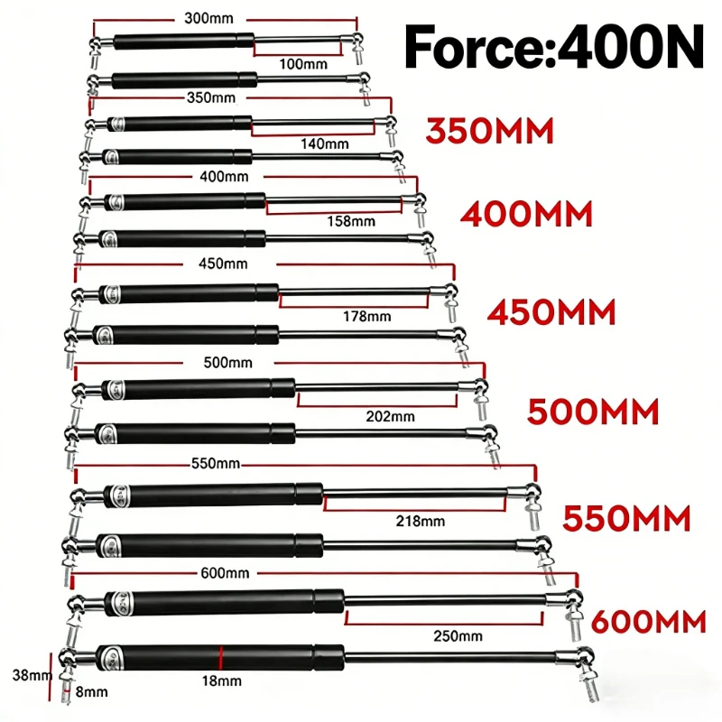 

400N Universal Hydraulic Gas Struts 2Pcs 300-600mm Lift Supports & Shock Absorbers for Hood, Bus, RV, Furniture