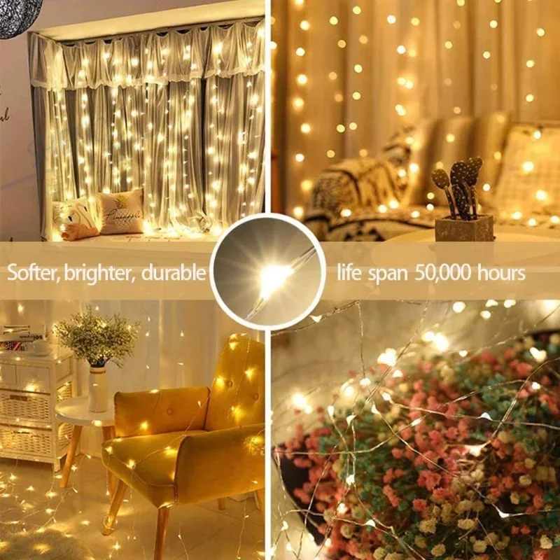 3M 6M USB Window Curtain Lights Remote Control 8 Modes Fairy Garland for Christmas Wedding Party Holidays Bedroom Decoration