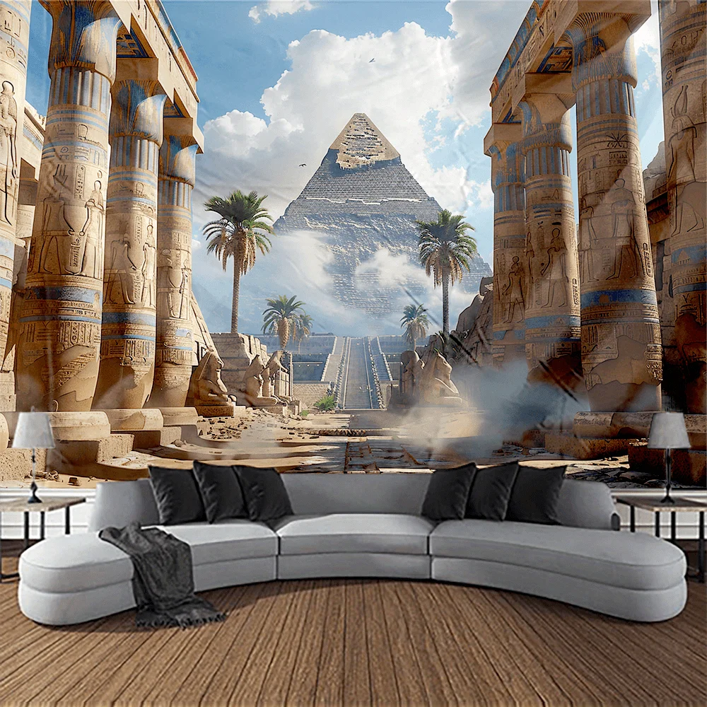 Large Egyptian Pyramid Tapestry Wall Hanging Boho Decor Mural Fabric Art Ancient Pharaoh Temple Civilization Jungle Style Room D