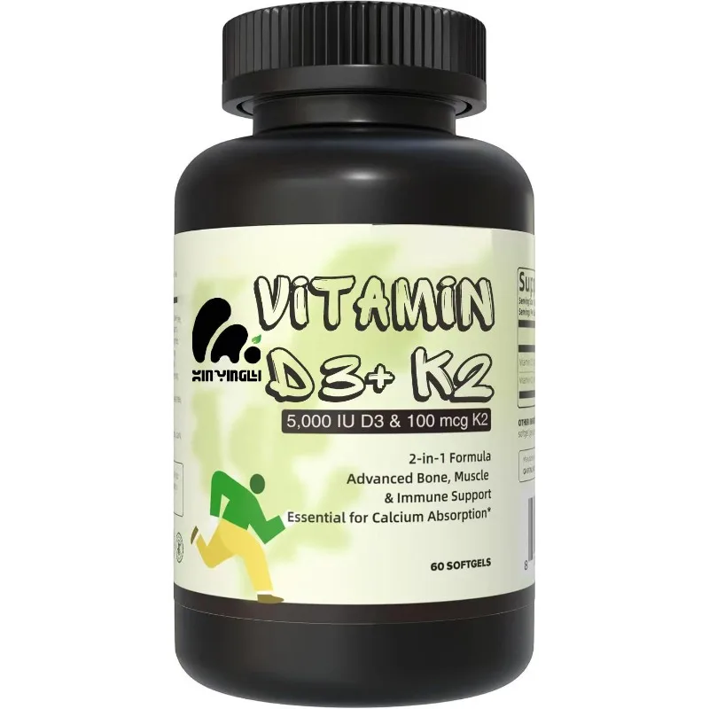 

Vitamin D3 5000 IU (125 mcg)+Vitamin K2 100 mcg, 60 soft capsules for bone, tooth, muscle, and immune health support