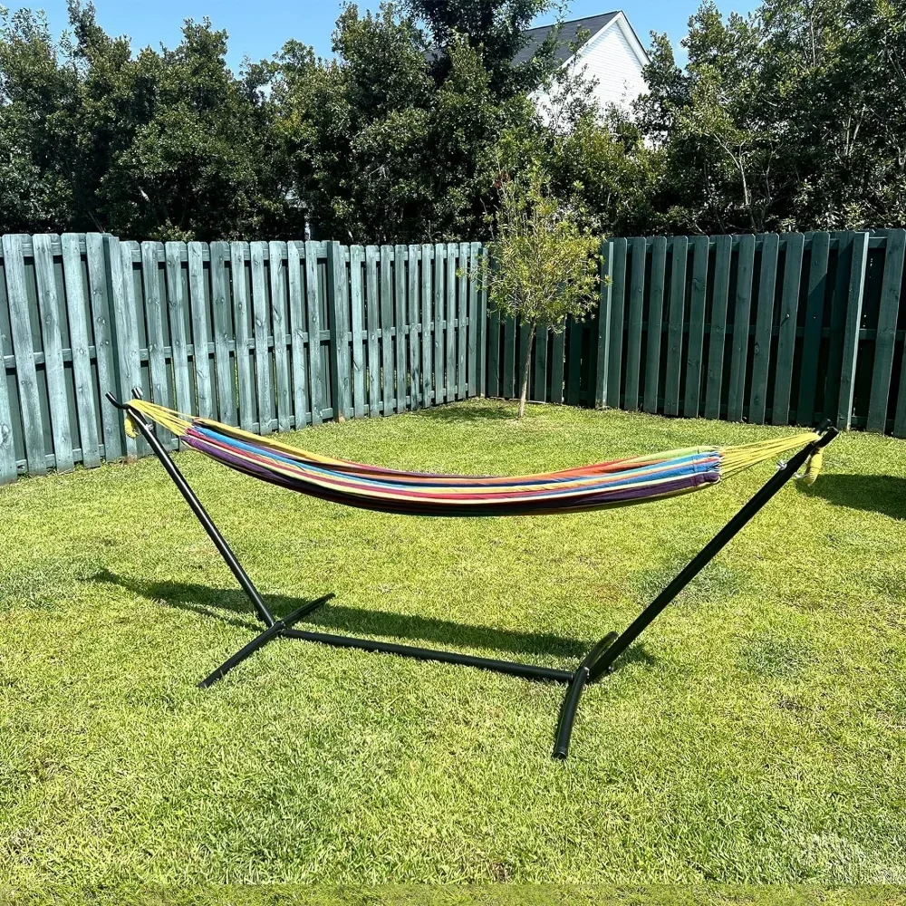 Double Hammock with Stand Included 450lb Capacity Steel Stand, Premium Carry Bag Included.Indoor Outdoor Brazilian-Style Cotton