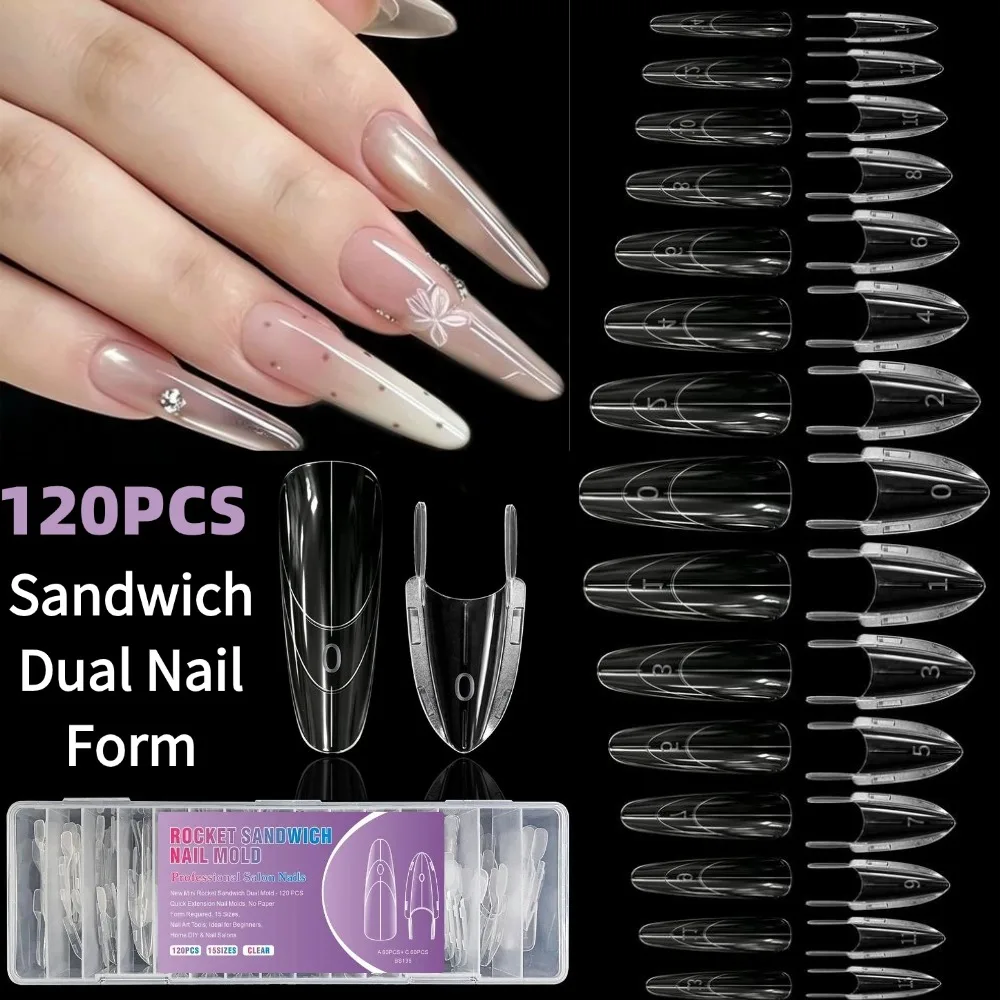 New Rocket Sandwich Dual Nail Forms Clear Full Cover Nail Extension Mold Dual Layer Top & Bottom Forms DIY ManicureTools