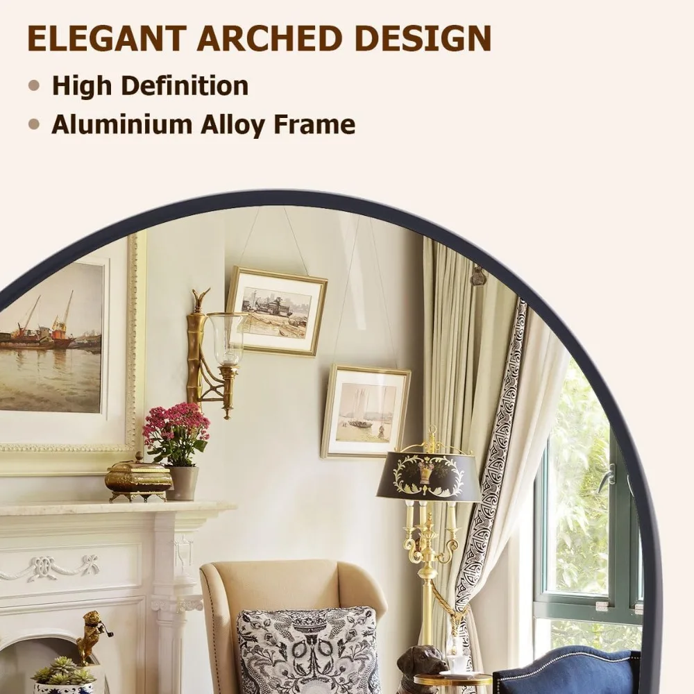 Miroir de sol arqué 36 x 78 pouces – Autoportant ou mural pour salle de bain, dressing, utilisation polyvalente dans la décoration intérieure