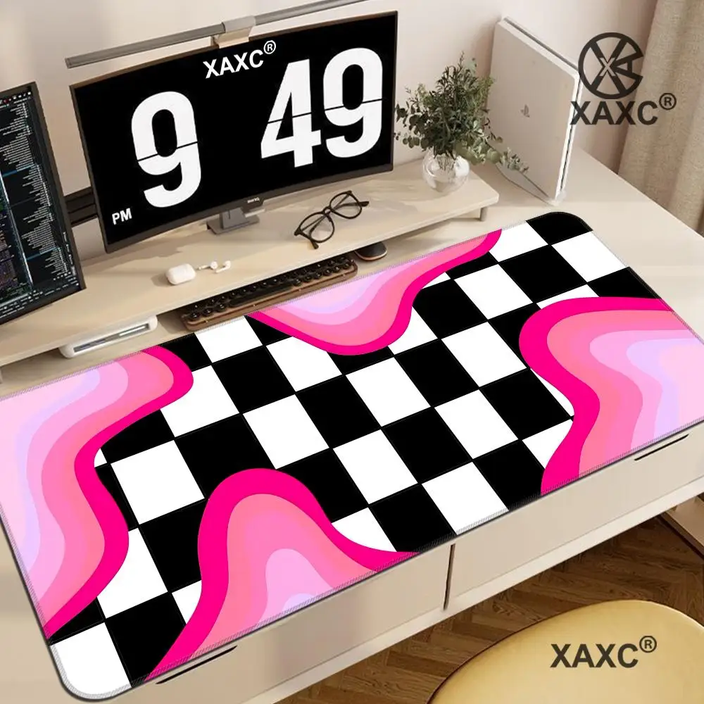 

XXL Large MousePad Black White Checkered Print Gaming Desk Mat Non-Slip Rubber Base for Office & Gaming Accessories XAXC