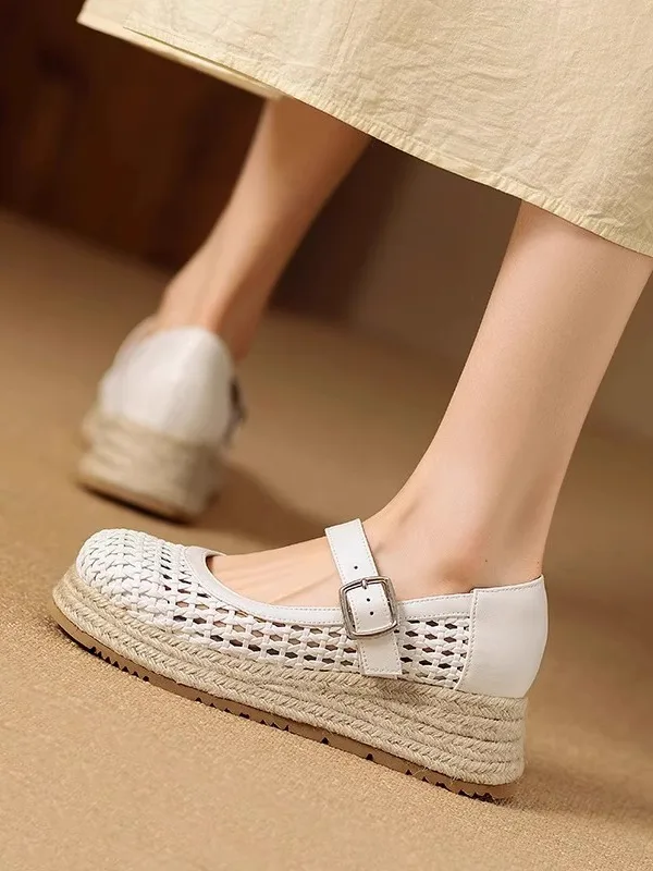 

Летние женские повседневные туфли на плоской подошве с вырезом наклонном каблуке Single oes, изящная тканая кожаная повседневная обувь