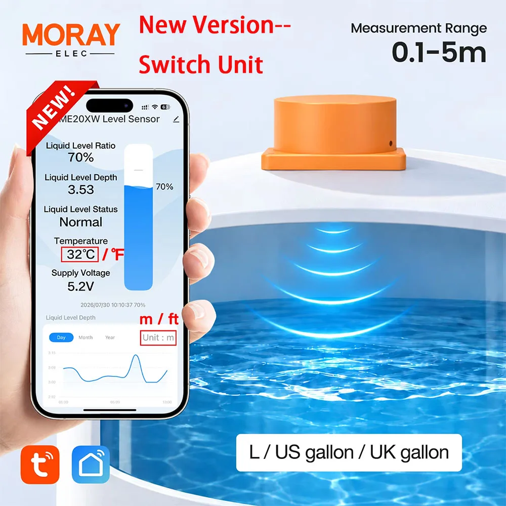 Moray ME201W Update 5M Ultrasonic Intelligent Liquid Level Controller WiFi Tuya Smart Life APP Monitor Switches Liter/Gallon