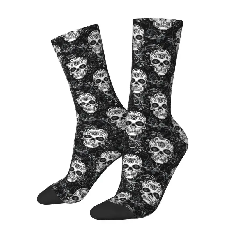 Funny Roses Flower Death Skull Pattern Socks Men Women Warm 3D Printed Basketball Sports Socks