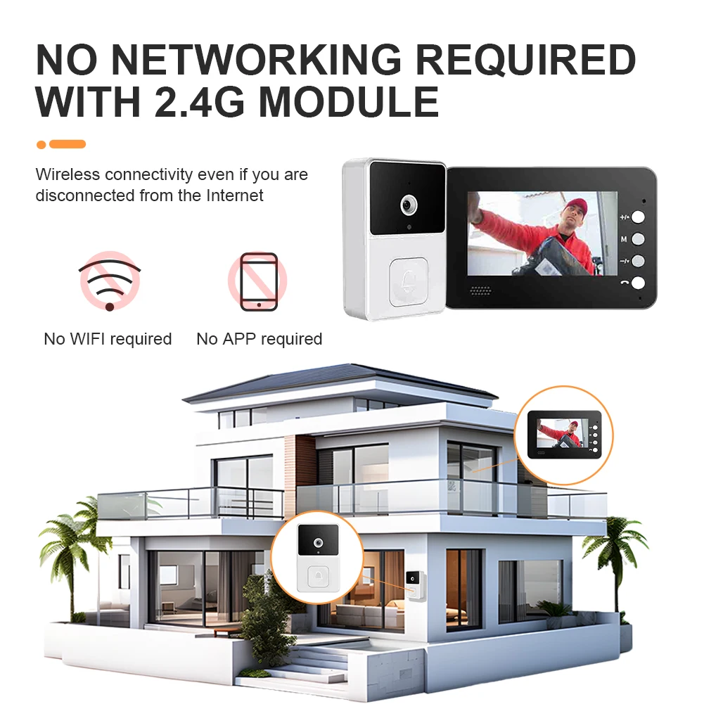 4.3 인치 IPS 스크린 무선 비디오 초인종 적외선 야간 투시경 가족 아파트용 2.4G Wi-Fi 듀얼 통신 초인종