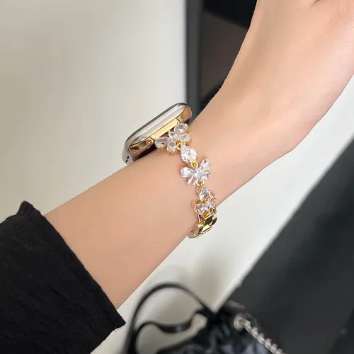 Imagen 2 del producto Correa de mariposa de circonita para Apple Watch de 38 mm, 40 mm, 41 mm, 42 mm, 44 mm, 45 mm, 46 mm y 49 mm para iWatch Series 10, 9, 8, 7, 6, 5, 4, 3, SE, Ultra 2, pulsera de lujo para mujer.