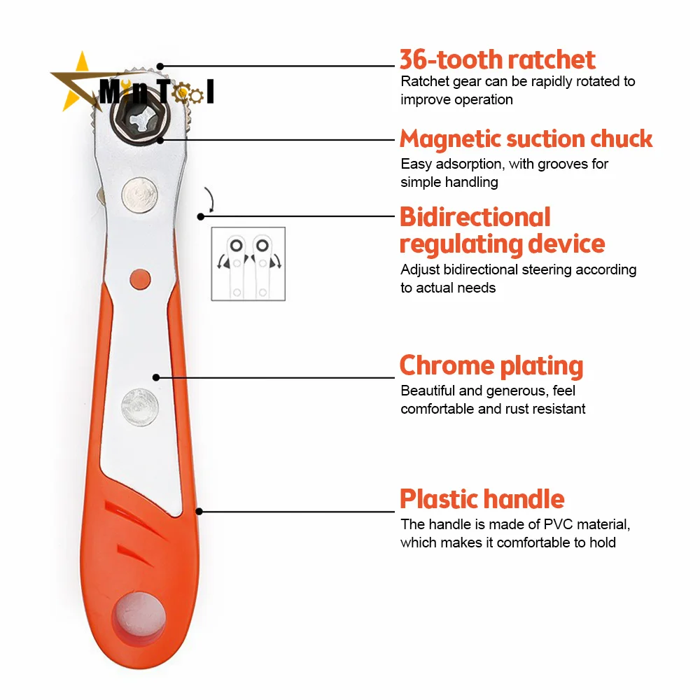 Hexagon Ratchet Spanner Wrench 10 Pcs Drive Screwdriver Bit 1/4inch Mini Quick Release Socket Tool Repair Hand Tool