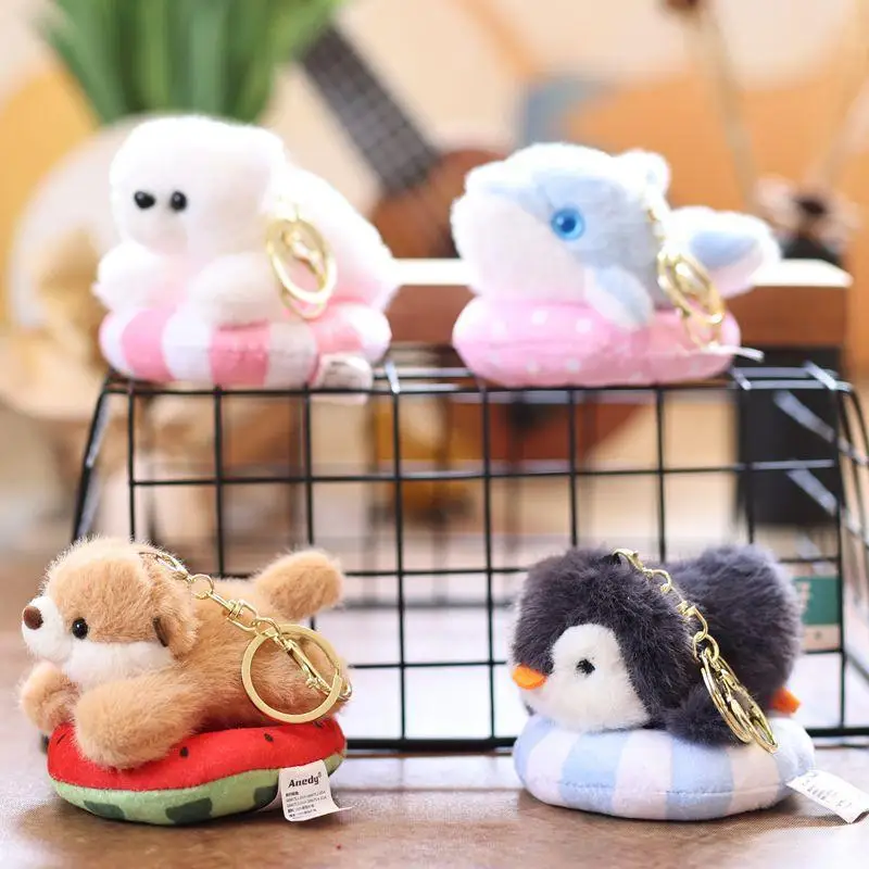 Lindo círculo de natación animales marinos muñeca llavero colgante mochila colgantes decoración