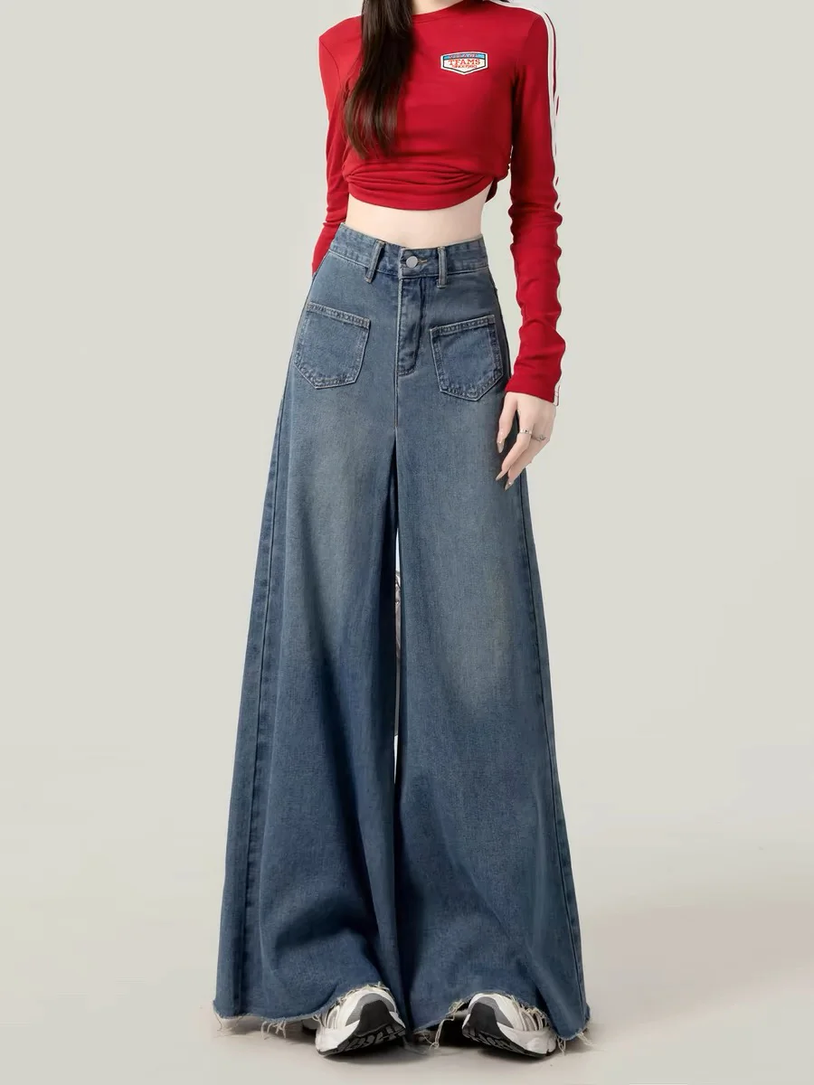 

2024 Women y2k Vintage Baggy Flared Tissel Jeans scene Office Wear Push up Pants For Japanese 2000s style Clothes Free Shiping